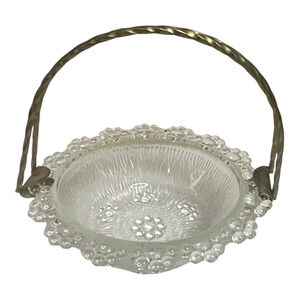 Vintage Glass Candy Bowl Basket Metal Handle 4.75"W X 1.5"H